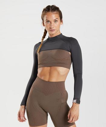 Gymshark Apex Seamless Shrug Ženske Ošišane Majice Crne Sive Crne | HR 3751XYU